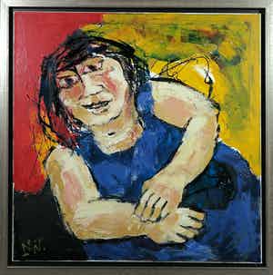 Martin van Wordragen - Olieverf op doek, Welgedane volksvrouw - Ingelijst (Groot) verkocht voor € 250!