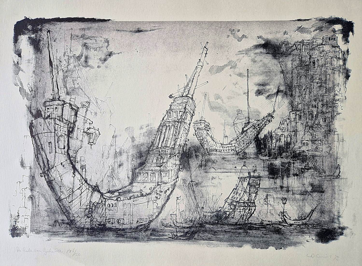 Dirkje Kuik - Fraai gedetailleerde Litho "de rede van Gibraltar" 1979 - beperkte oplage kopen? Bied vanaf 39!