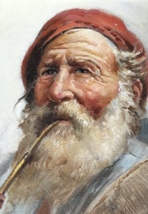 Roberto Figerio - The fisherman - old man smoking pipe kopen? Bied vanaf 1!