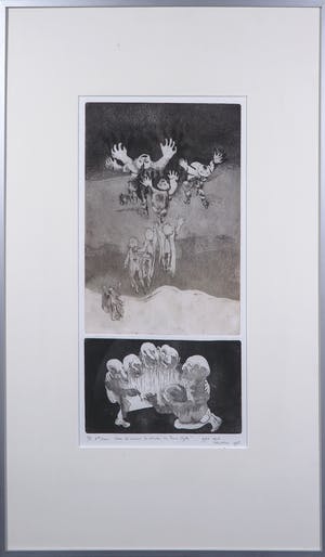 Riet Schultheiss - Twee etsen op een vel papier, "Naar het verhaal Sözleri van Franz Kafka" kopen? Bied vanaf 1!