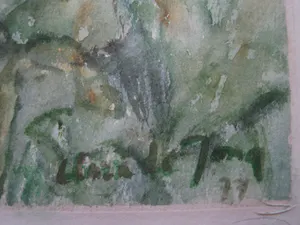 Clara de Jong - Grote impressionistische Gouache op papier "Bietenland" gesigneerd kopen? Bied vanaf 1!