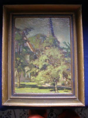 Niet of onleesbaar gesigneerd - Dorpsgezicht met kerktoren en bomen kopen? Bied vanaf 1!