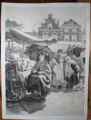 Jan Mesker - verkoopster op een zonnige rommelmarkt (Den Haag) - litho naar Theo Mesker kopen? Bied vanaf 65!