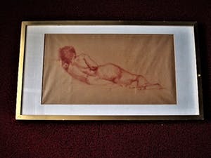 Niet of onleesbaar gesigneerd - Gesigneerde 19e Eeuwse RoodKrijt tekening "Liggend Naakt" kopen? Bied vanaf 10!