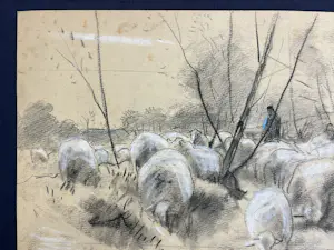 Anton Mauve (sr.) - Schapenherder met kudde schapen in winters landschap tussen bomen kopen? Bied vanaf 320!