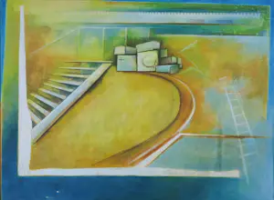 Marcel van Hoef - Gemengde techniek op doek, Tussengebied - Ingelijst kopen? Bied vanaf 150!