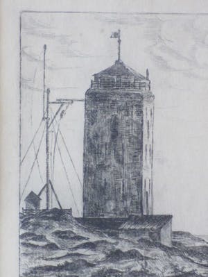 Niet of onleesbaar gesigneerd - Vuurtoren te Katwijk - Ets kopen? Bied vanaf 1!