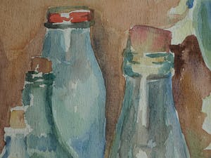 Henk Lit - Aquarel, “Stilleven met flessen” - gesigneerd & ingelijst – ca 1970 kopen? Bied vanaf 40!