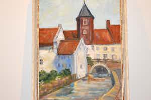 Niet of onleesbaar gesigneerd - Dorpsgezicht met rivier verkocht voor € 1!