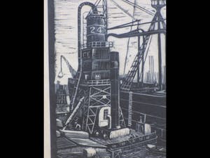 Antonius Hubertus Nordberg - Graanelevator in de haven - Houtsnede kopen? Bied vanaf 35!