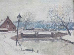 Willem Witjens - Wintergezicht bij de sluis - Olieverf / Marouflé kopen? Bied vanaf 200!