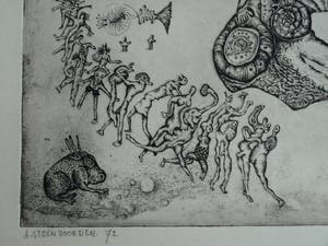 Ab Steenvoorden - Ets , Het Nijlpaard – Surrealistische voorstelling, 1972 - 19½ x 33½ cm kopen? Bied vanaf 35!