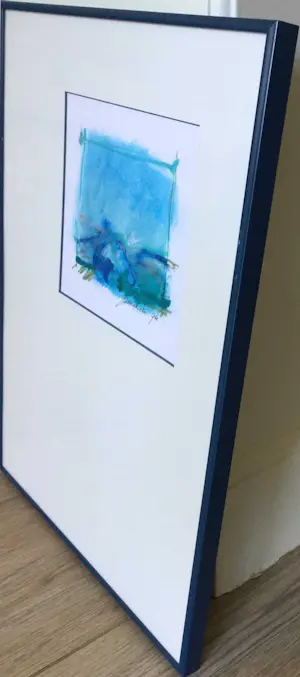 Annemiki Bok - tweeluik van blauw abstracte werkjes | fraai ingelijst kopen? Bied vanaf 49!