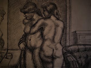 Niet of onleesbaar gesigneerd - Grote Amerikaanse Houtskooltekening "Prostituees" gesigneerd Philip kopen? Bied vanaf 10!