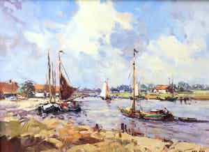Niek van der Plas - 1836, Boten op rivier langs de kade verkocht voor € 400!
