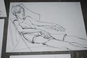 Rob Aussen - 9 inkttekeningen - strandscenes ca. 1983 kopen? Bied vanaf 75!