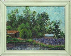 Jan Dekker - Olieverf op hardboard, Rhododendron tuinzicht - Ingelijst kopen? Bied vanaf 1!