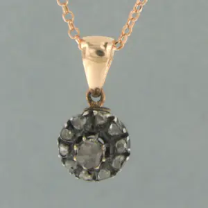 14k gouden collier met hanger bezet met roos geslepen diamant 0.15ct - 45cm kopen? Bied vanaf 230!