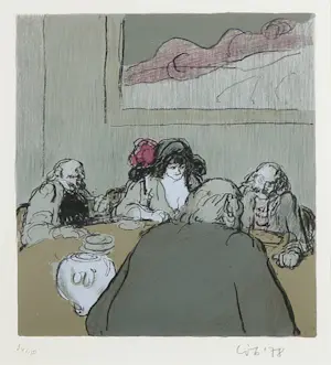 Kurt Lob - Litho, Aan tafel - Ingelijst kopen? Bied vanaf 40!