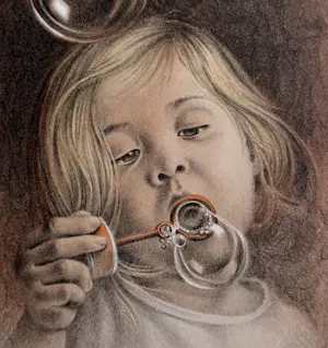 Poen de Wijs - handgesigneerde kleurenlitho | 'Kinderspel - Meisje met bellenblaas'| 2006 kopen? Bied vanaf 100!