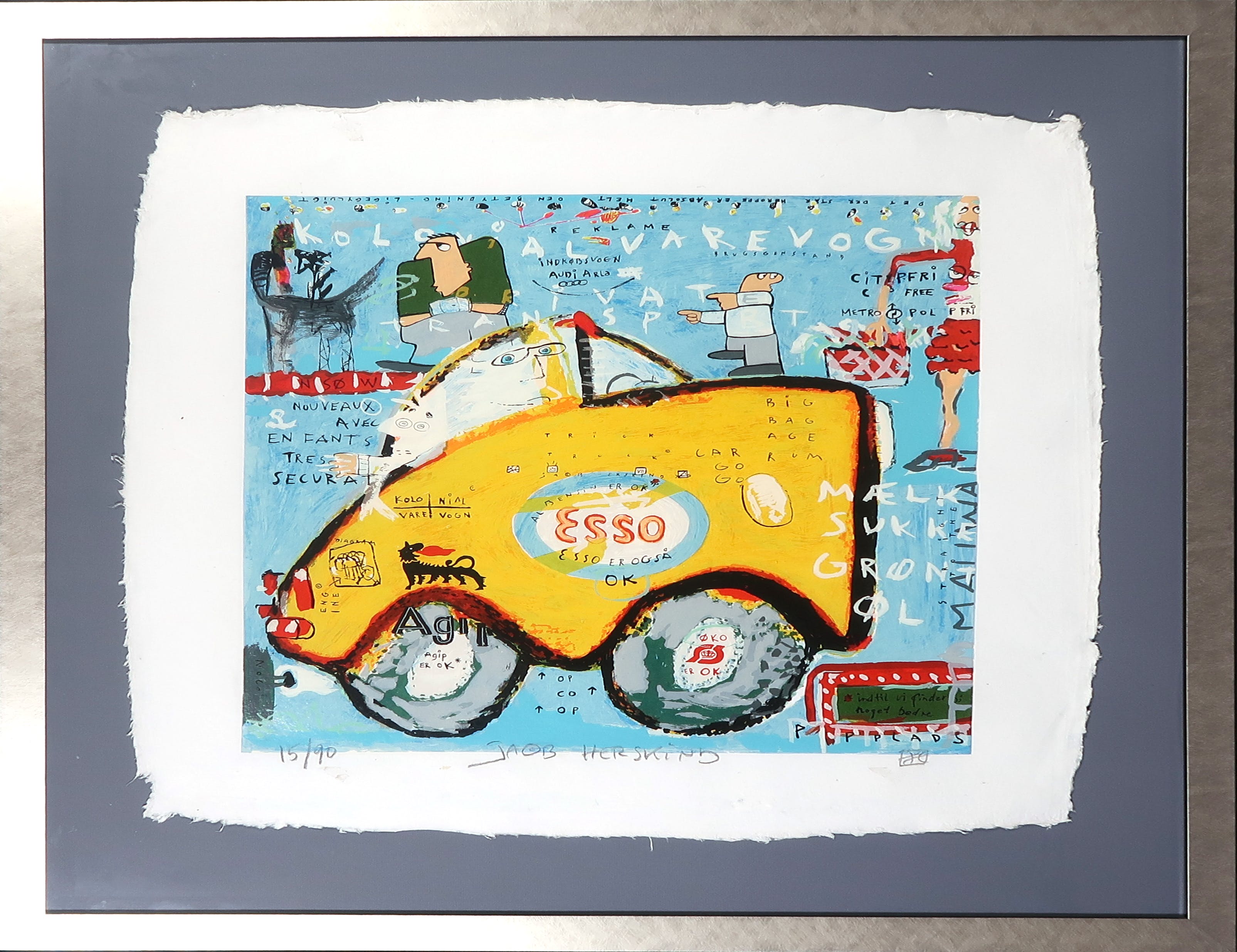 Jacob Herskind - Zeefdruk op geschept papier, Esso - Ingelijst (groot) verkocht voor € 60!