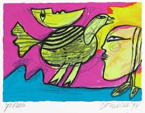 Corneille - Zeefdruk, Zonder titel verkocht voor € 120!