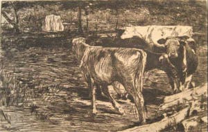 Willem de Zwart - Vier koeien in landschap. kopen? Bied vanaf 35!