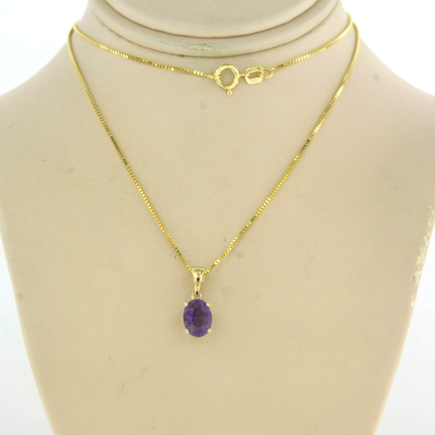 14k geel gouden collier  met hanger bezet met amethist - 45 cm verkocht voor € 165!