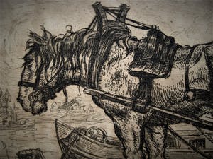 Johan Ponsioen - Grafisch meesterwerkje - droge naald Ets "Werkpaard" gesigneerd kopen? Bied vanaf 20!