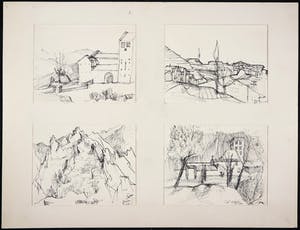 Franscz Witte - Pentekening, Vier landschappen kopen? Bied vanaf 1!