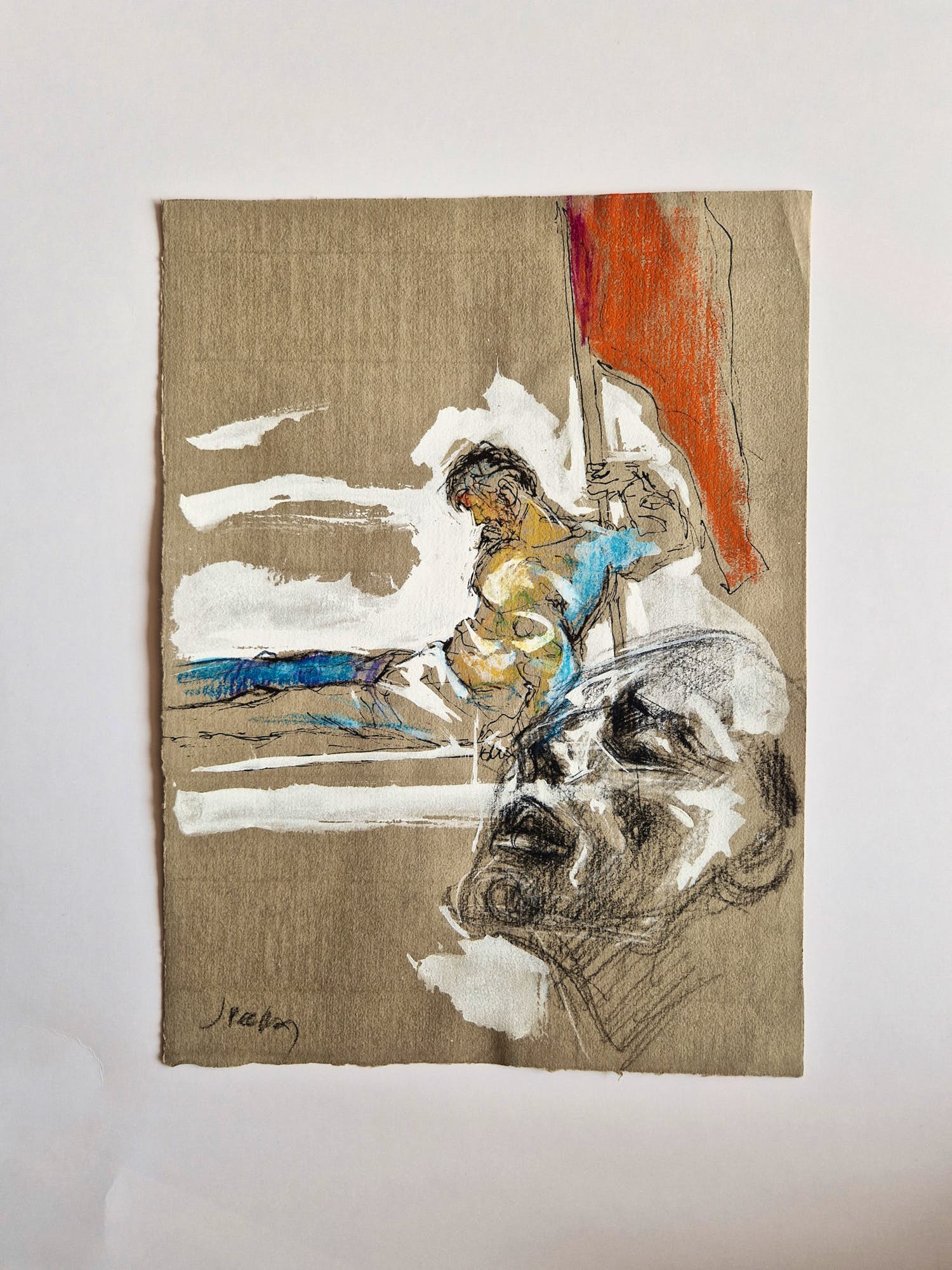 Jacques Pecnard - Fraaie expressionistische gemengde techniek "pour les gens et la patrie" gesird kopen? Bied vanaf 1!