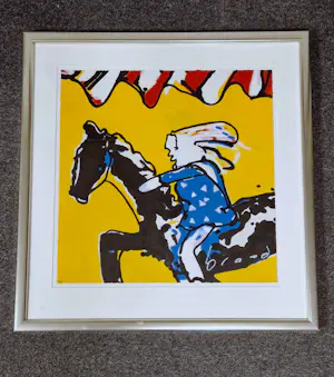 Herman Brood - Grote Epr. D'Art. zeefdruk "hop paardje hop" gesigneerd en fraai ingelijst. kopen? Bied vanaf 290!