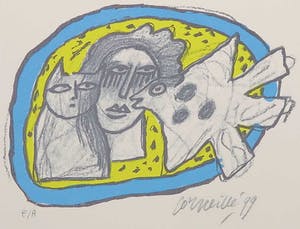 Corneille - Zeefdruk, Chat, femme et oiseau kopen? Bied vanaf 80!