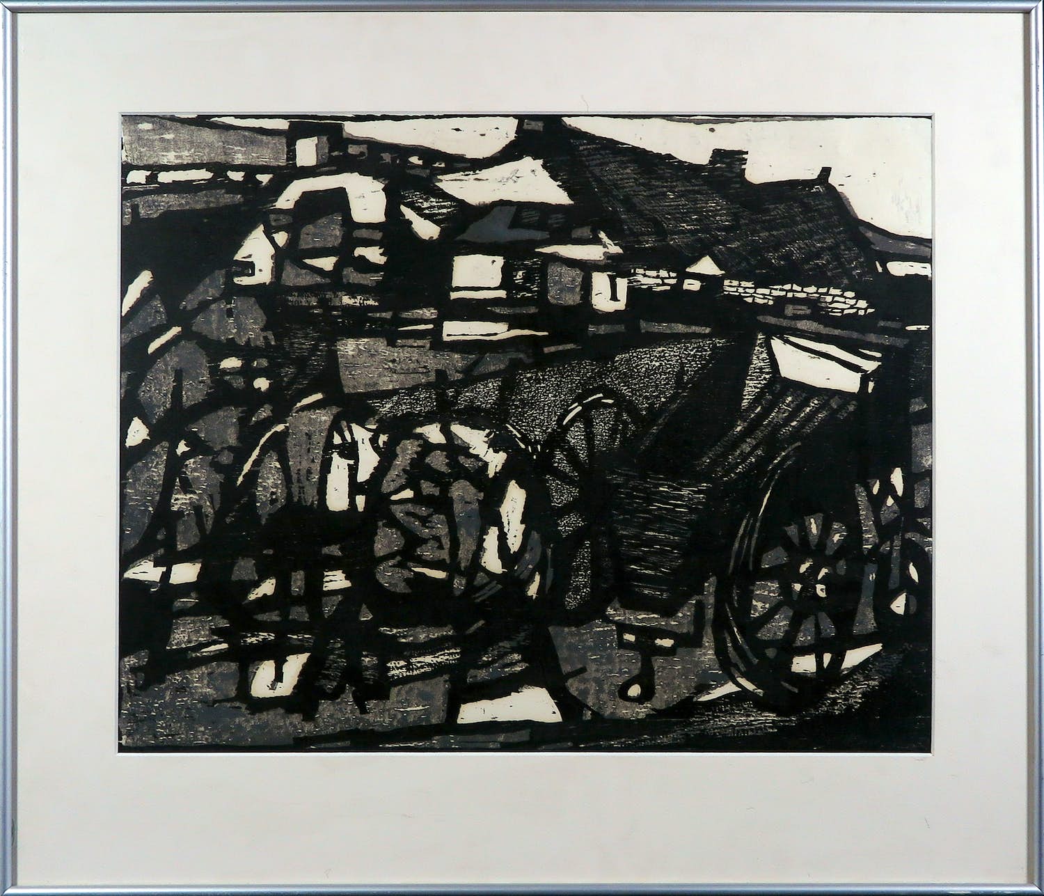 Fon Klement - Boardsnede, Boerenlandschap met kar - Ingelijst kopen? Bied vanaf 100!