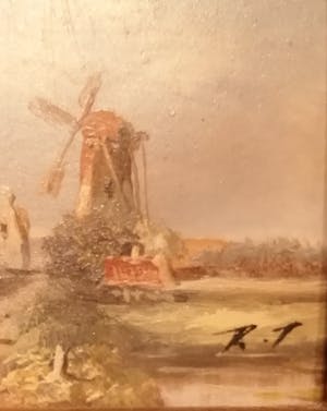 Niet of onleesbaar gesigneerd - Hollandse School 19e eeuw - Landschap met molen - met monogram kopen? Bied vanaf 10!
