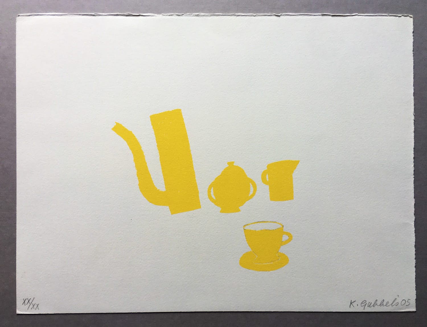 Klaas Gubbels - zeefdruk - ‘Geel Servies’ - 2005 verkocht voor € 285!