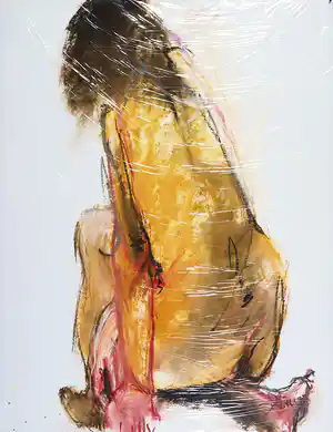 Franscz Witte - Gemengde techniek op papier, Zittend naakt vanaf achterzijde verkocht voor € 1!