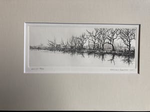 Harmen Kooistra - Bomenrij langs waterkant met in de verte een molen kopen? Bied vanaf 25!