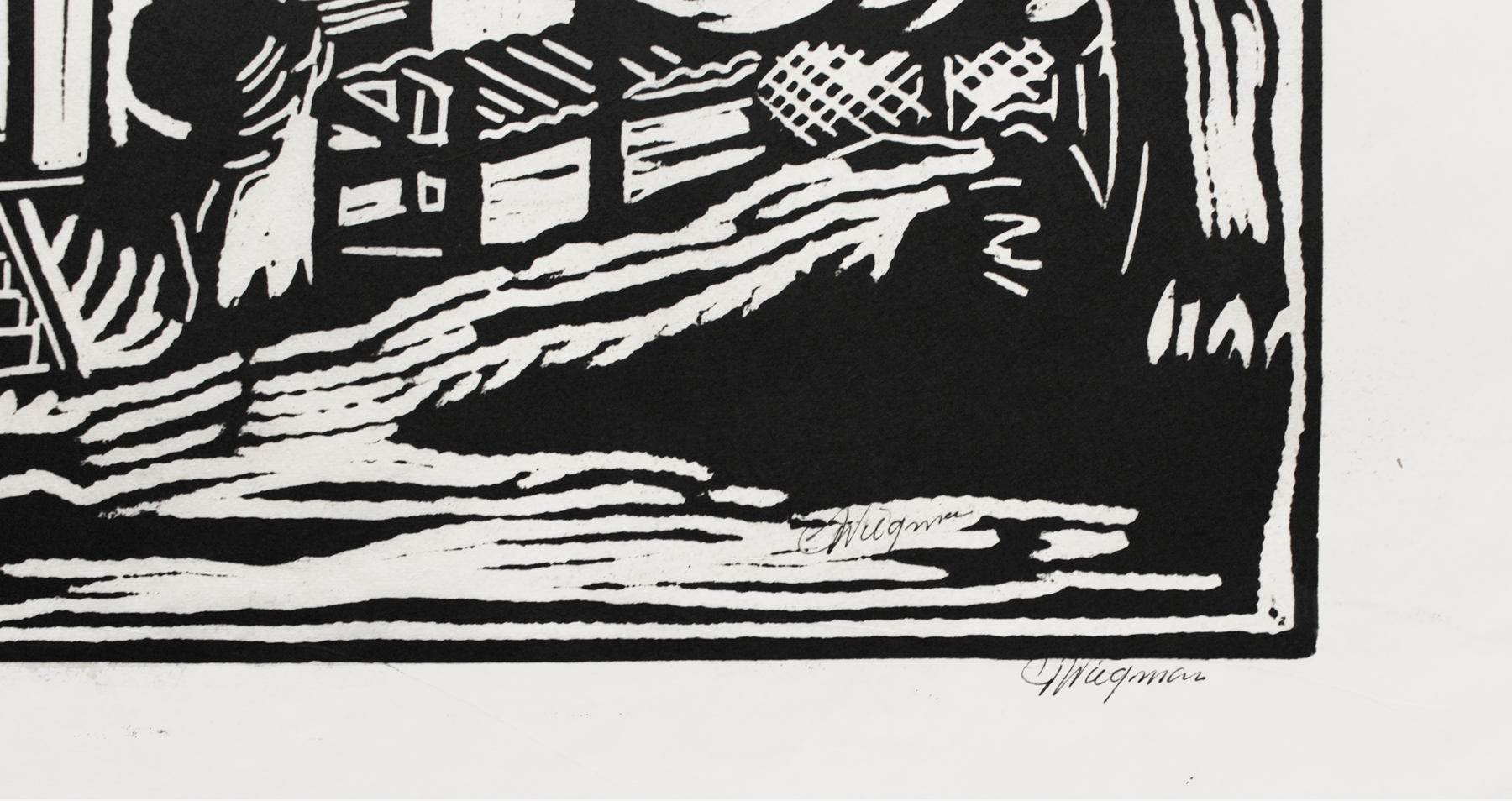 Piet Wiegman (II) - 2 linodrukken Piet Wiegman (Heemstede 1930 - 2005) - Cafe/Woonwagen kopen? Bied vanaf 15!