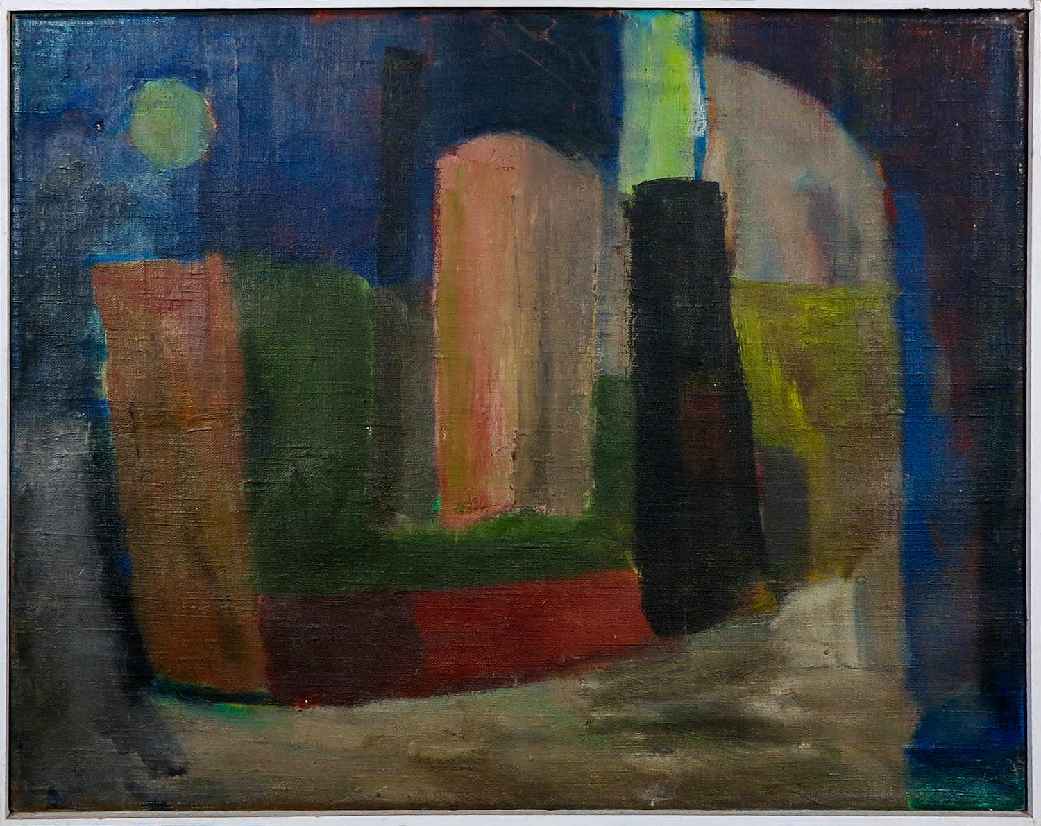 Aart Roos - Olieverf op doek, Fabrieken bij avond - Ingelijst verkocht voor € 100!