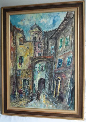 Jan Makkes - Gemengde techniek , GROOT , Stadspoort – ingelijst – 1977 kopen? Bied vanaf 1!