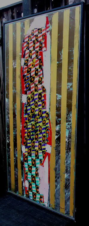 Willem van Scheijndel - Ingelijste acrylverf op doek: Knipoog naar klimt 2 -1993(groot werk!) kopen? Bied vanaf 995!