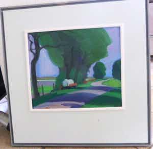 Jentsje Popma - landschap met boeren werktuig verkocht voor € 150!