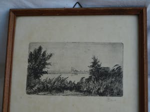 Piet Kraus - Ets , Gezicht op de Biesbosch – gesigneerd & ingelijst – 1944 kopen? Bied vanaf 1!