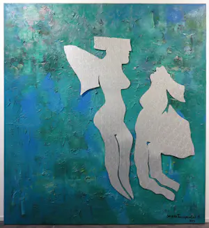 Angelos Tassopoulos - Olieverf op doek, Abstracte compositie met ijzeren figuren - Zeer groot kopen? Bied vanaf 400!