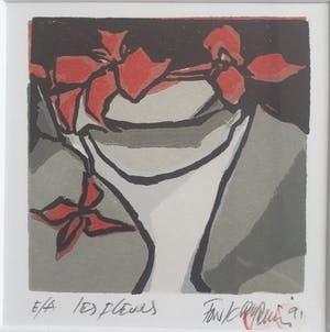 Fon Klement - Les Fleurs - Linosnede - 1992 - ingelijst - 53 x 43 cm - EA kopen? Bied vanaf 75!