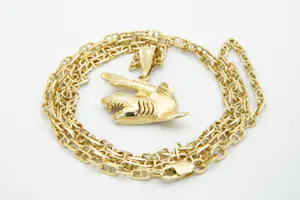 19- Lang & zo goed als nieuw 18Krt gouden anker collier met fraaie Haai hanger kopen? Bied vanaf 480!