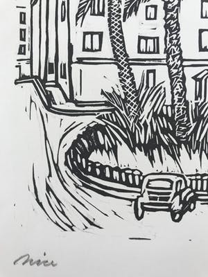 Jos van den Berg - Linosnede - 1958 - 'Nice' - niet ingelijst kopen? Bied vanaf 35!