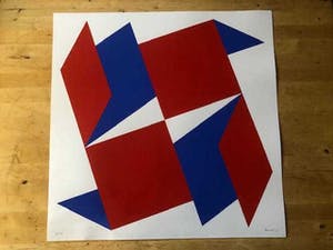 Bob Bonies - abstracte zeefdruk in rood, wit en blauw uit 1971 kopen? Bied vanaf 1!