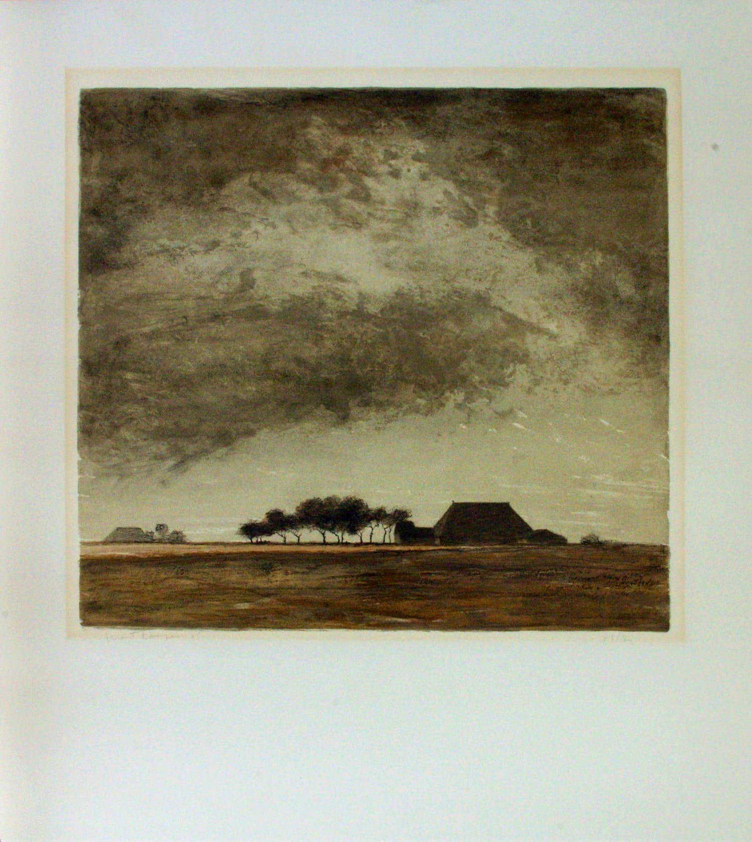 Mart Kempers - Wijds landschap met boerderijen en hoge lucht. verkocht voor € 60!